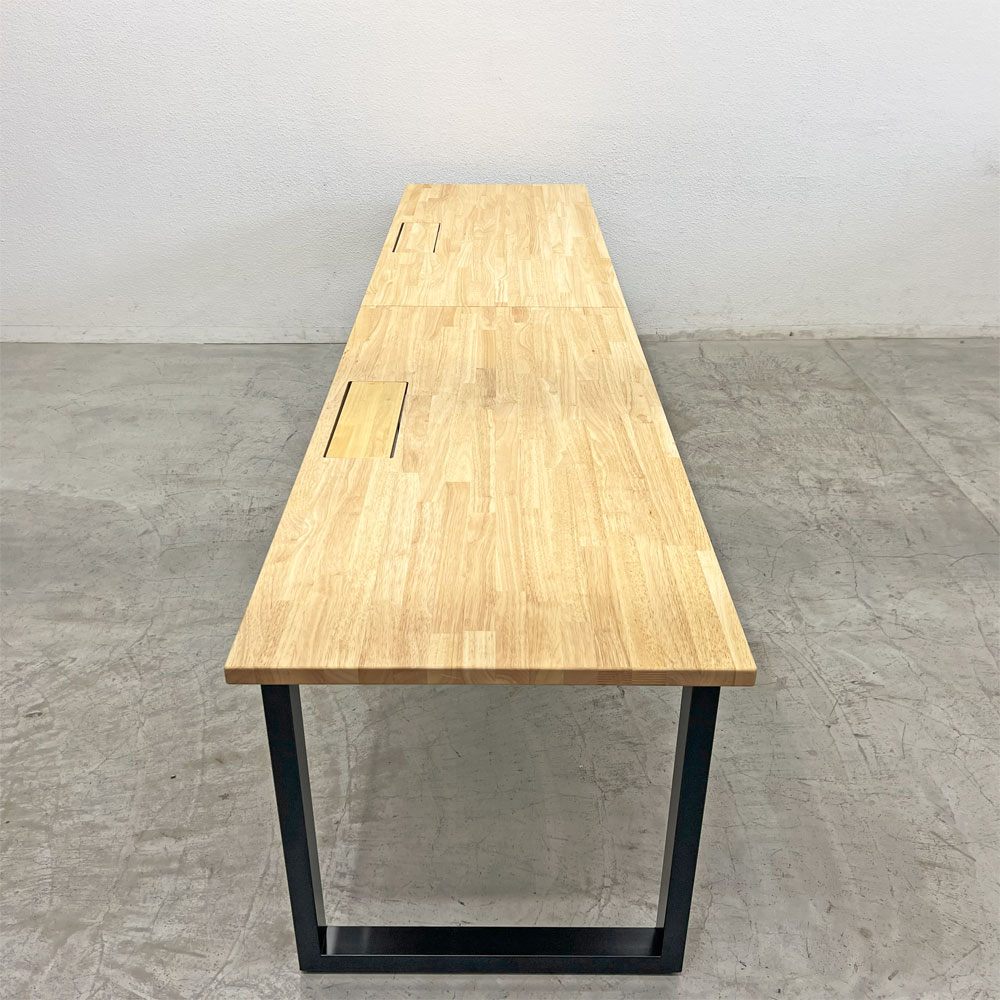 かなでもの KANADEMONO ザ・テーブル THE TABLE デスク ラバーウッド無垢材 W300 x D70cm スチール スクエアレッグ ブラック 配線孔 〓