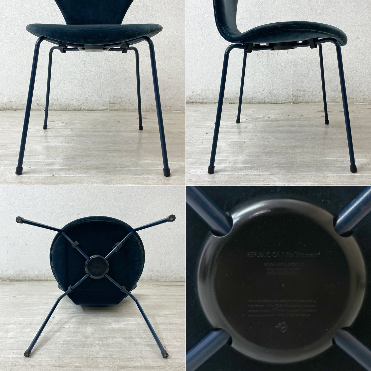 フリッツハンセン Fritz Hansen 3107 セブンチェア フルパティング アルネ・ヤコブセン ミッドナイトブルー デンマーク 北欧家具 B ●
