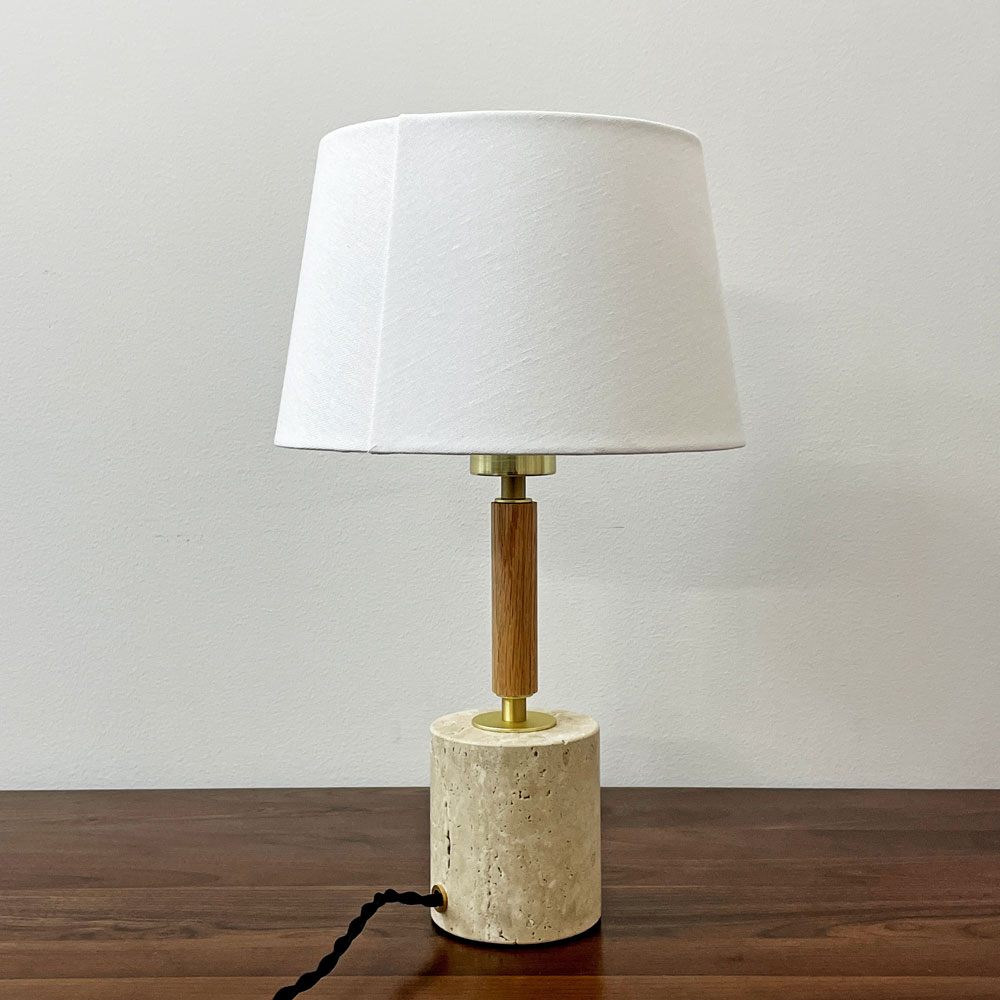 アートワークスタジオ ART WORK STUDIO モノリステーブルランプ Monolith-table lamp AW-0600 ホワイト 大理石ベース オーク無垢材 真鍮 ファブリック モダンデザイン 箱付き 美品 A ●