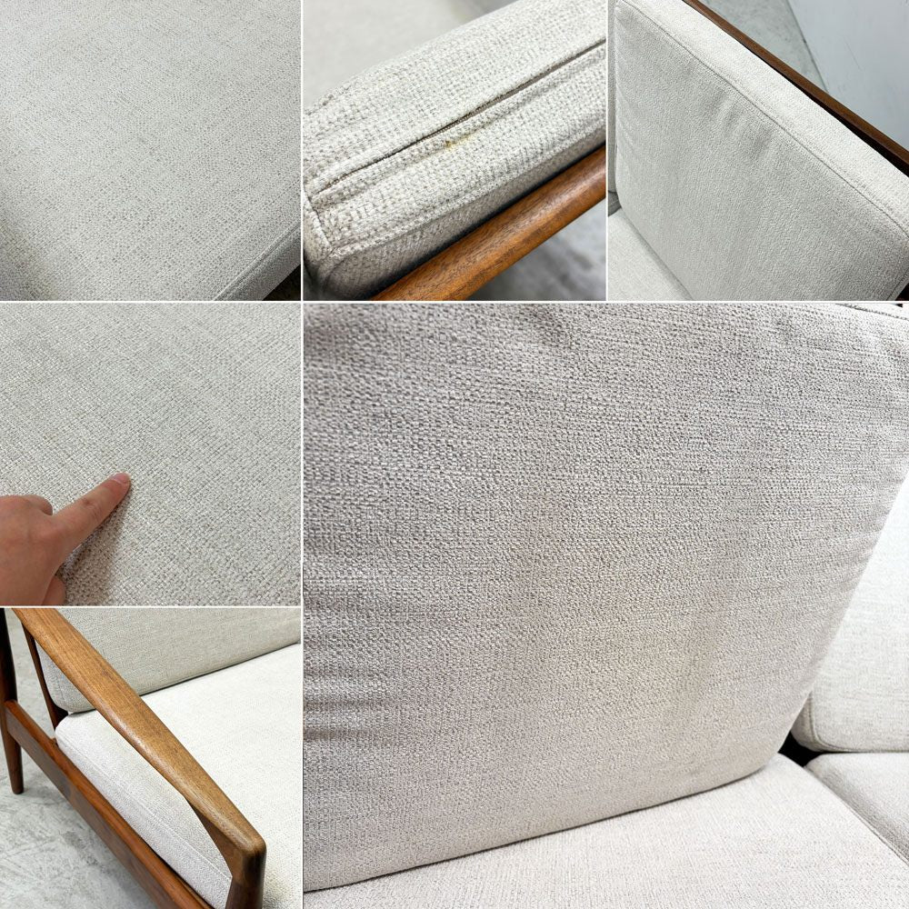 宮崎椅子製作所 ペーパーナイフソファ Paper Knife Sofa 3P 3人掛け ウォールナット材 ホワイト系 ファブリック カイ・クリスチャンセン ●