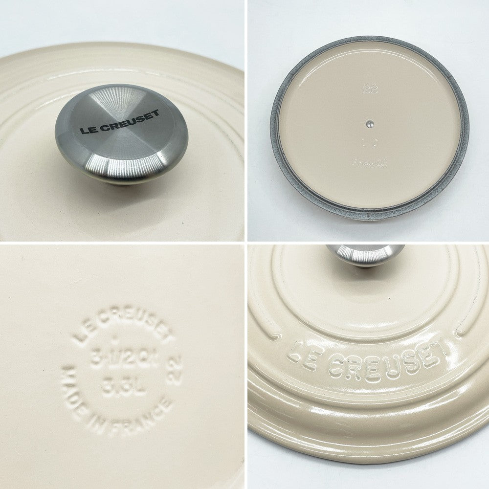 ルクルーゼ LE CREUSET ココットロンド 両手鍋 メレンゲ シルバーツマミ 22cm 鋳物 フランス ●