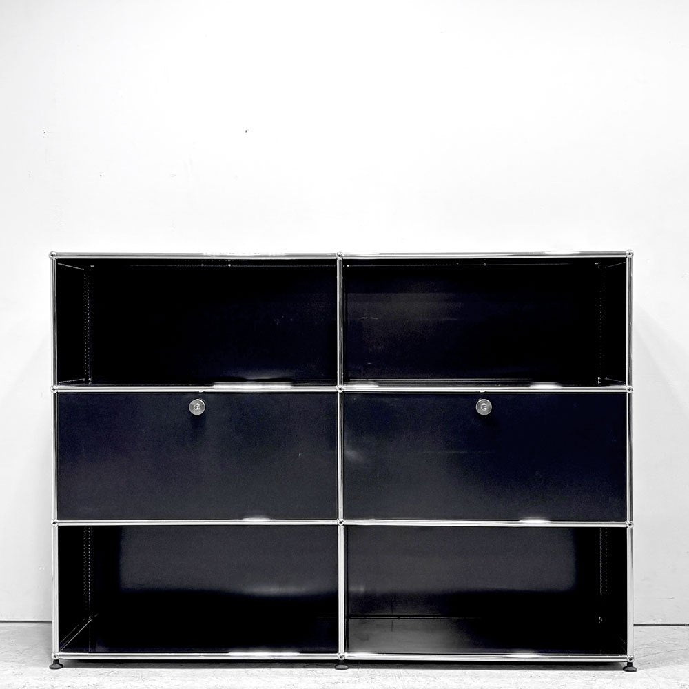 ユーエスエムハラー USMハラー USM Haller キャビネット シェルフ 2列3段 グラファイトブラック ドロップダウンドア ×2 鍵付き スイス ●
