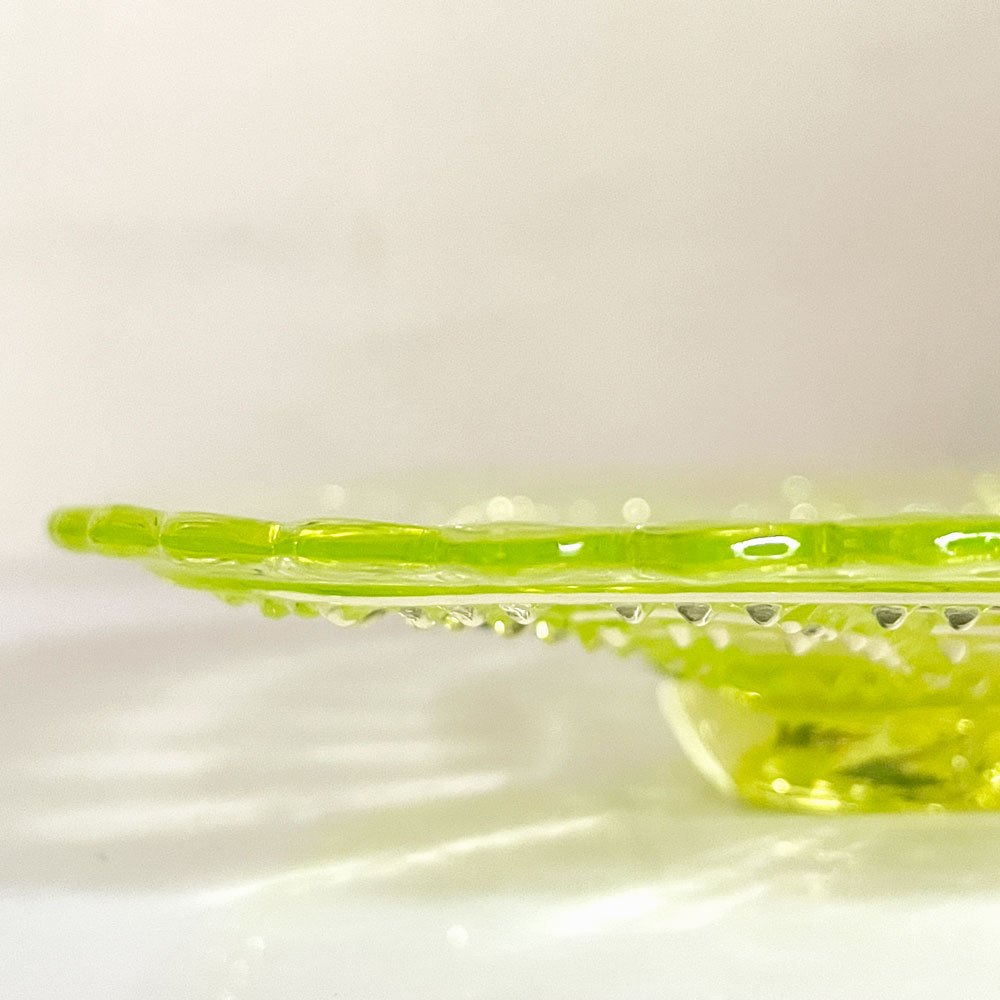 インペリアルグラス Imperial Glass ビーデッドブロック Beaded Block スクエアプレート ガラス イエロー W19.5cm USビンテージ B ■