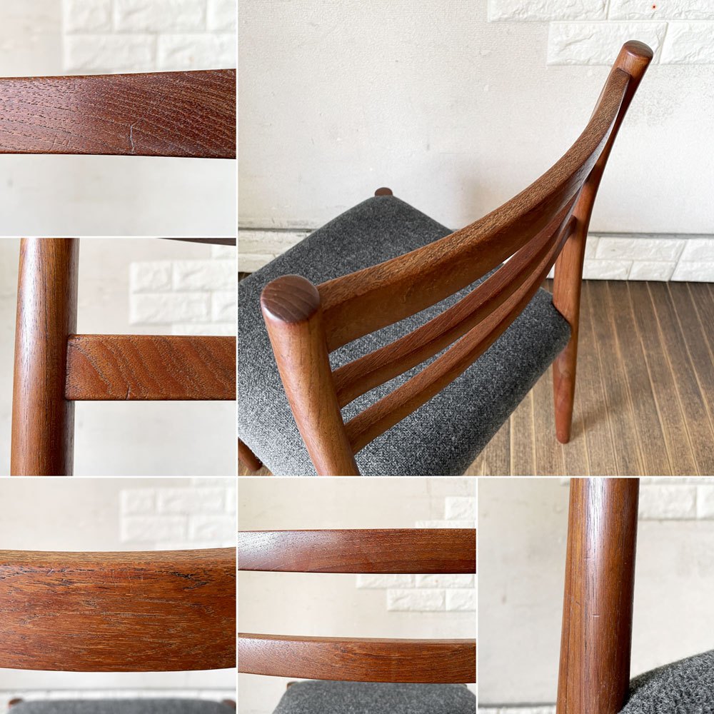 ジャパンビンテージ Japan Vintage チーク材 ダイニングチェア グレー系ファブリック 座面張替＆ウレタン交換済 北欧スタイル ◎