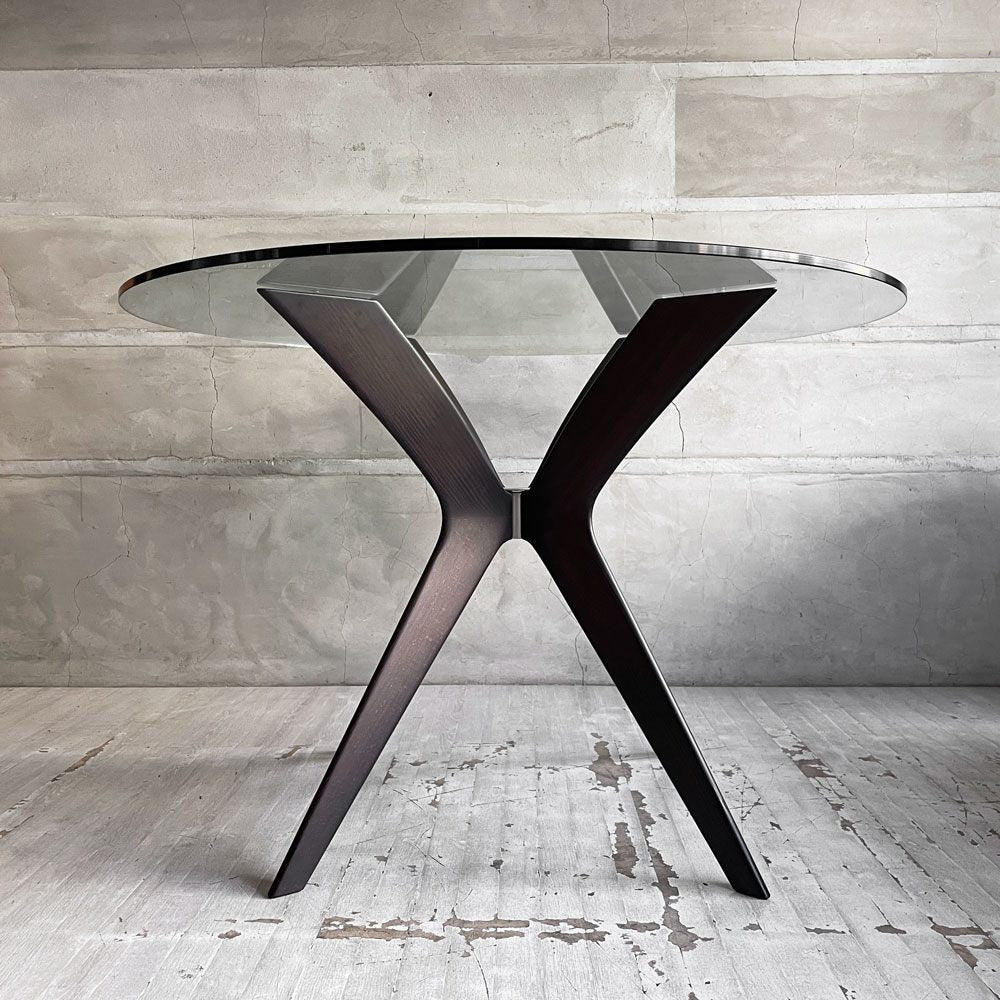 カリガリス Calligaris トーキョー Tokyo ラウンドテーブル ダイニングテーブル クリアガラス  ビーチ材 ヴェンゲカラー  Φ110cm 廃番サイズ ♪