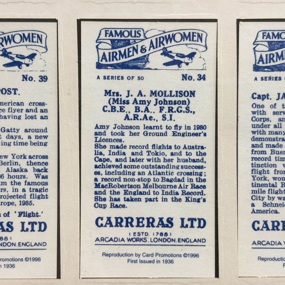 Carreras Famous Airmen ＆ Airwoman シガレットカード タバコカード 額装品 ●