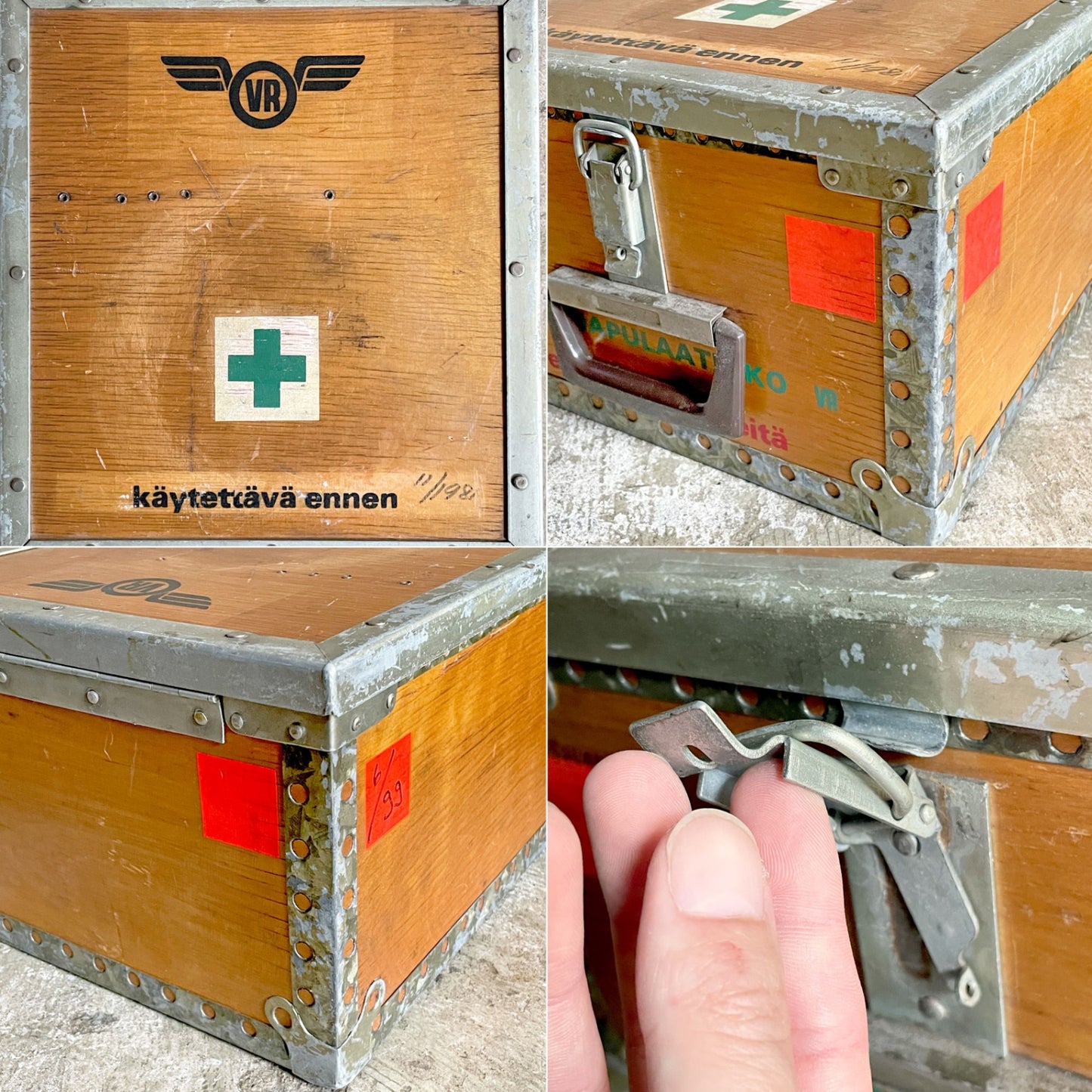 フィンランド ビンテージ 木製救急箱 メディカルボックス ツールボックス 小物入れ 軍物 ミリタリー Savopak Oy VARKAUS 北欧  ■