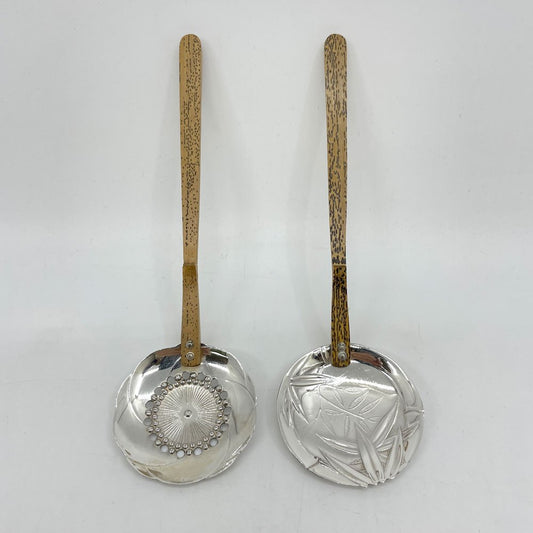 銀製 匙 竹柄 おたま 湯豆腐スプーン れんげ 竹 松 2点セット ●