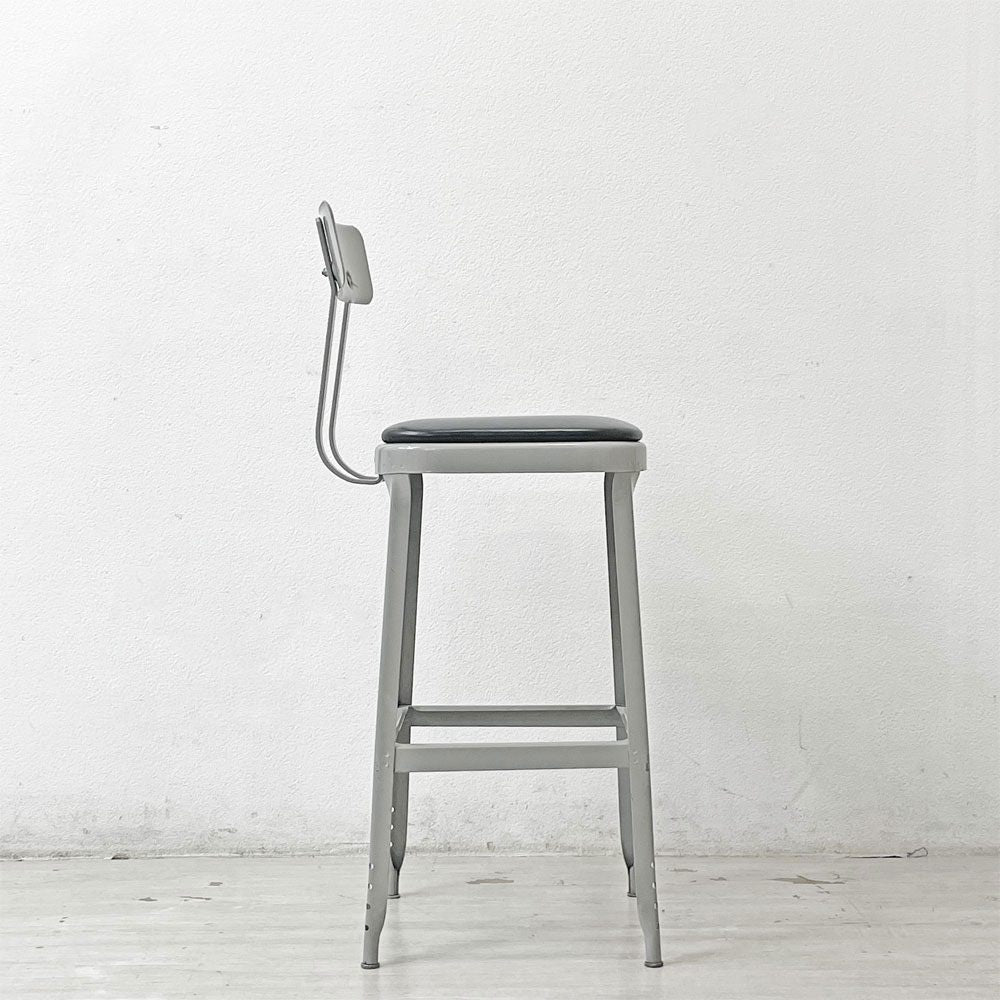 リオン LYON ファクトリー チェア FACTORY CHAIR カウンターチェア グレー バックレスト クッション PVCレザー 座面高69cm パシフィックファニチャーサービス P.F.S取り扱い B ●