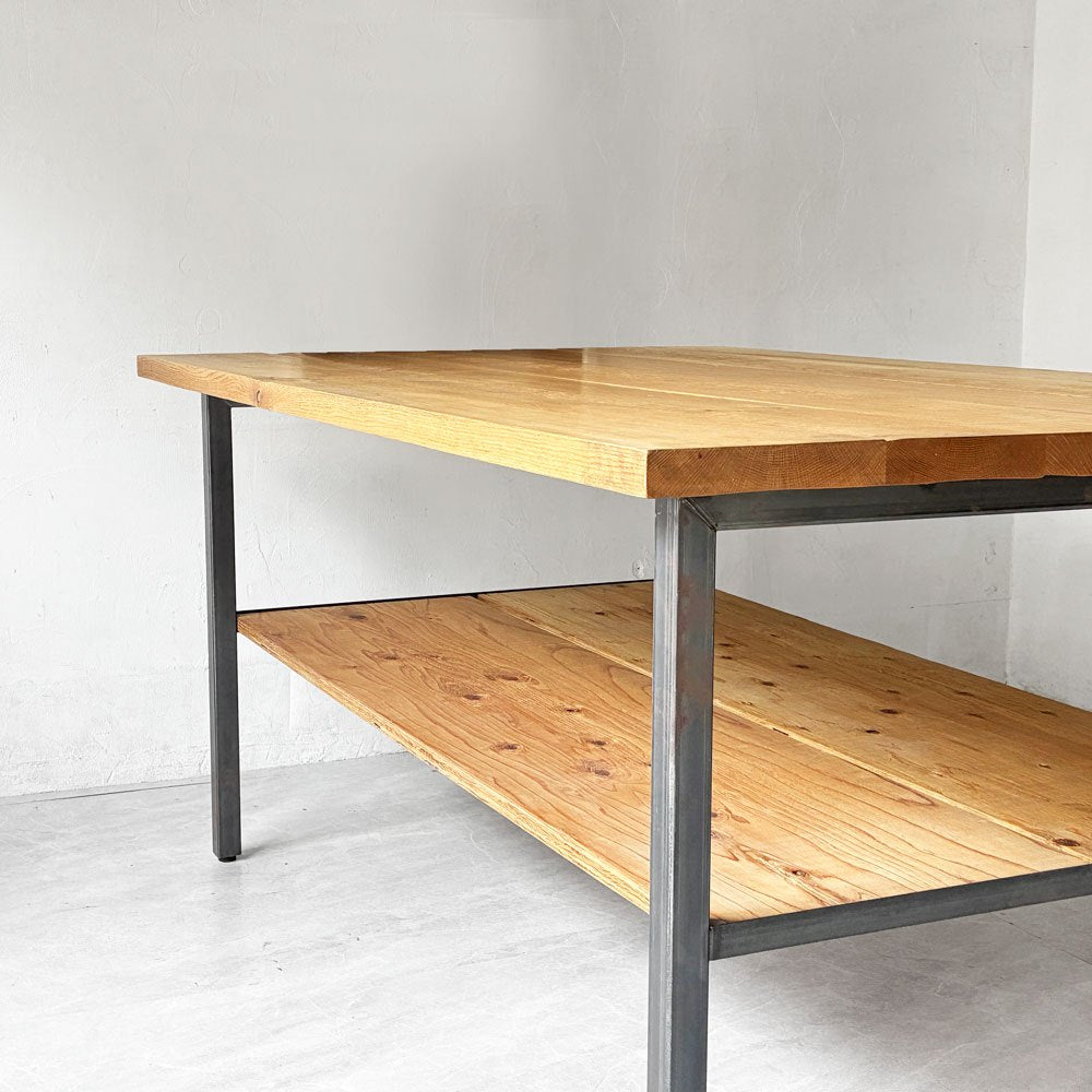 スクエアファニチャー SQUARE FURNITURE オーク 無垢材 ワーキングテーブル 作業台 アトリエテーブル W180cm アジャスター シェルフ付き インダストリアル 店舗什器 ★