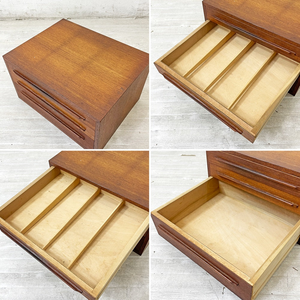 ジャパンビンテージ Japan vintage カトラリーケース 小型収納 小引き出し チーク無垢材 3杯 抽斗 古家具 古道具 ●