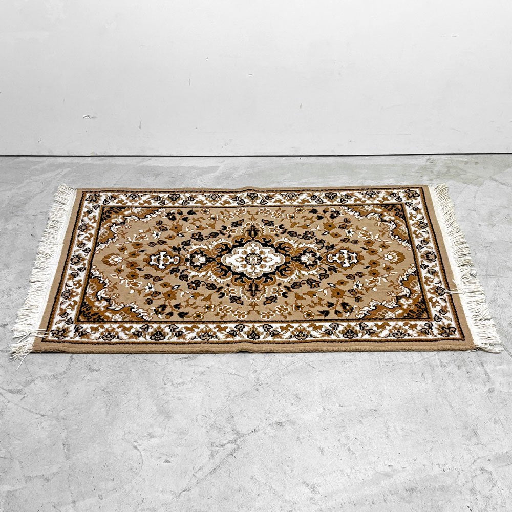 ベルギー ビンテージ ペルシャ絨毯柄 ラグマット 絨毯 幾何学模様 W140cm 現状品 ●