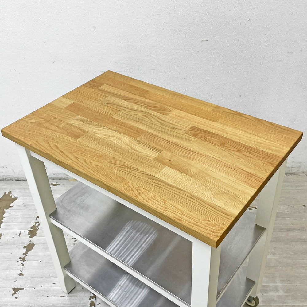 イケア IKEA STENSTORP アイランドキッチン キッチンワゴン カウンター キャスター トローリー 作業台 オーク無垢材 ステンレス棚 ●