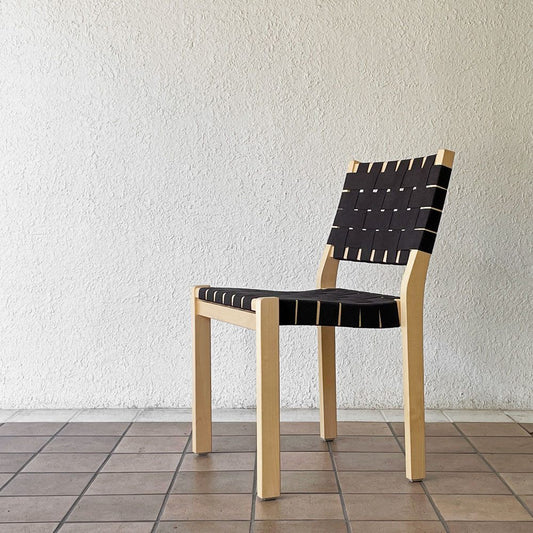 アルテック artek 611 スタッキングチェア ダイニングチェア バーチ材 ウェービングテープ ブラック アルヴァ・アアルト Alvar Aalto フィンランド 北欧家具 美品 B ◇