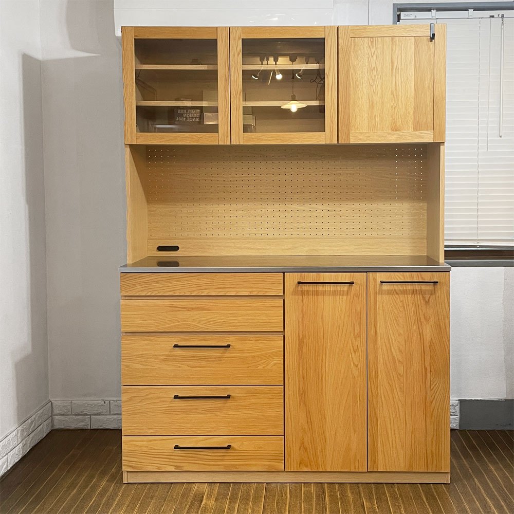 ベルメゾン Belle Maison キッチンキャビネット キッチンボード 食器棚 ナチュラル W140cm 廃番 参考定価：￥151,200- ◎