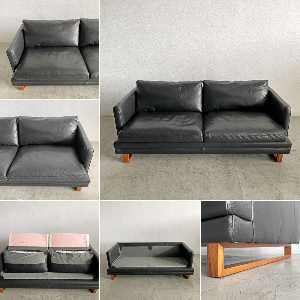 アクタス ACTUS ファイブバイファイブ five by five S1378 2.5シーターソファ W195cm 本革 ブラックレザー 廃番 〓