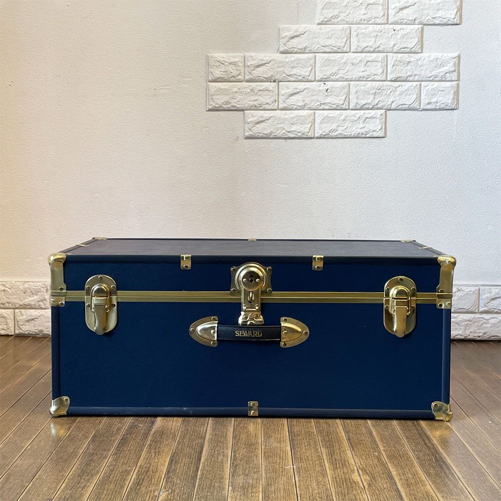スワード トランク Seward Trunk トランクボックス ビニールレザー ブルー ゴールド 鍵付き 収納 アメリカ ◎
