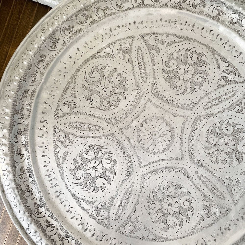 モロッコ家具 Moroccan Furniture フォールディング メタルトレイテーブル ティーテーブル センターテーブル Φ76cm 木製脚 折りたたみ式 ◎