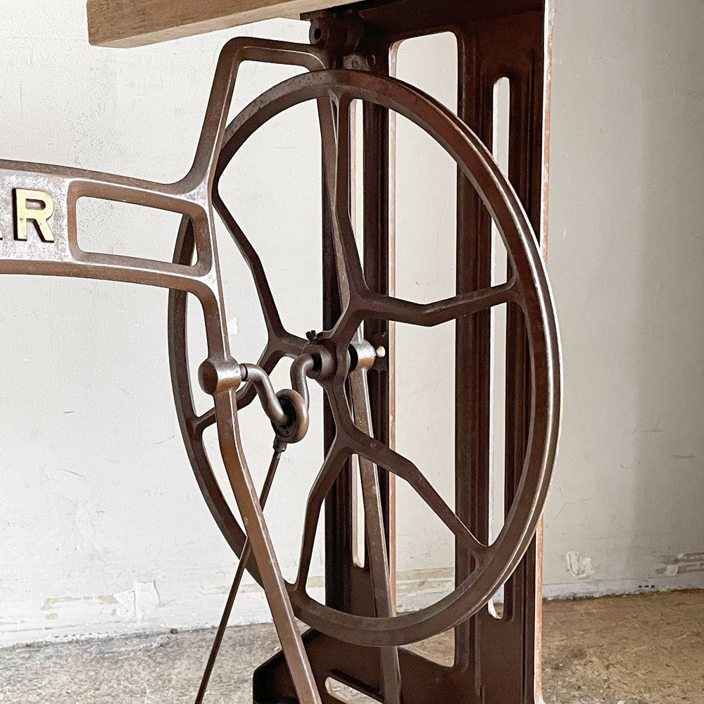 ビンテージ リッカー RICCAR ミシン脚テーブル デスク 作業台 無垢集成材天板 リメイク家具 ジャパンビンテージ ■