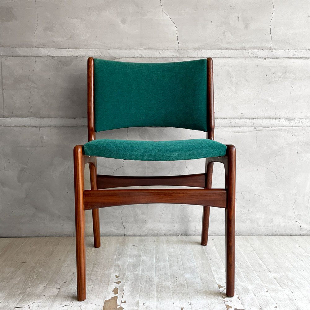 アンダーストルップ Anderstrup Mobelfabrik ダイニングチェア Model 89 チーク材 ファブリックシート グリーン系 エリック・バック Erik Buch デンマーク ビンテージ 北欧家具 ♪