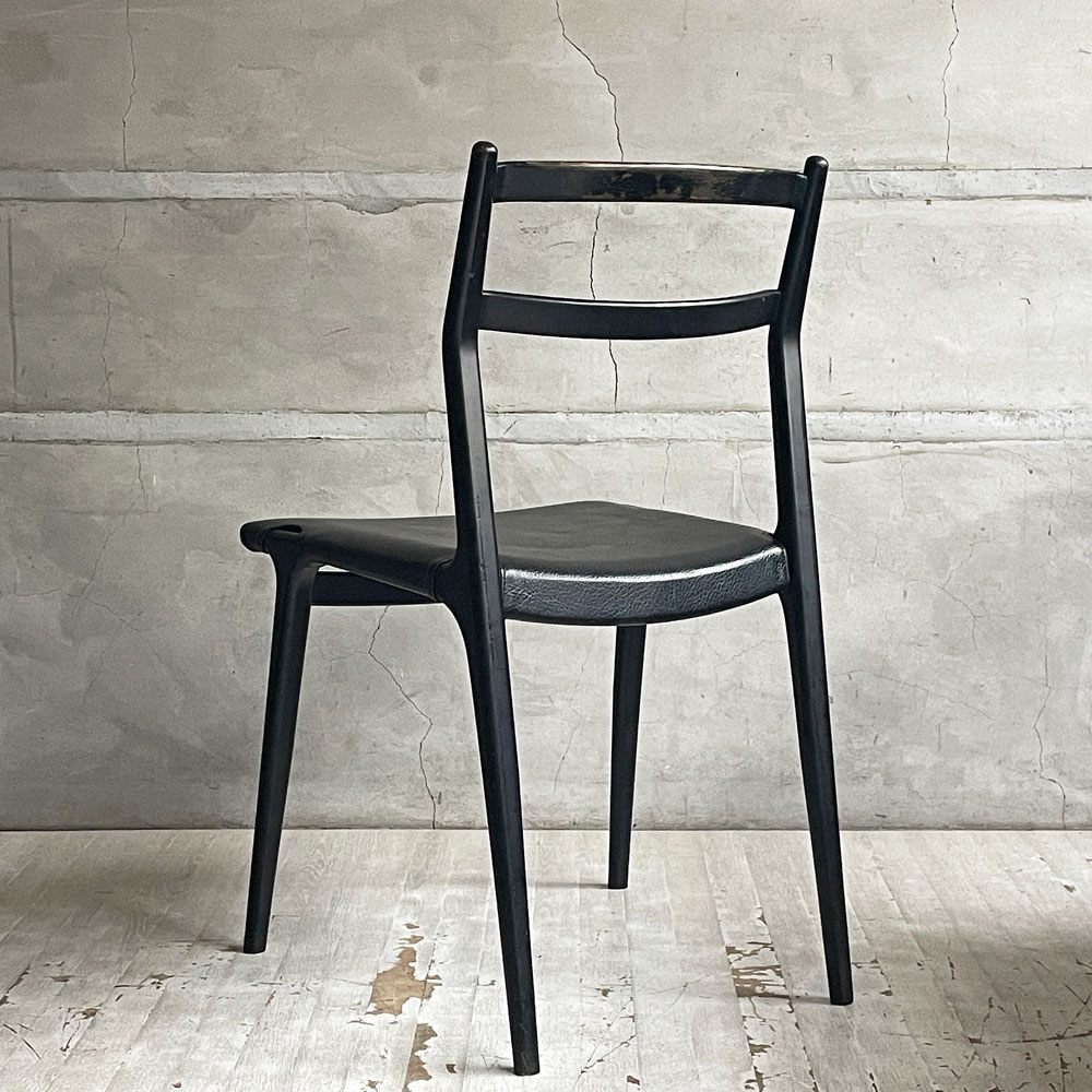 天童木工 TENDO インパラチェア Impala Chair ダイニングチェア ブラック レザー 本革 佐々木敏光 ジャパニーズミッドセンチュリーモダン A  ♪