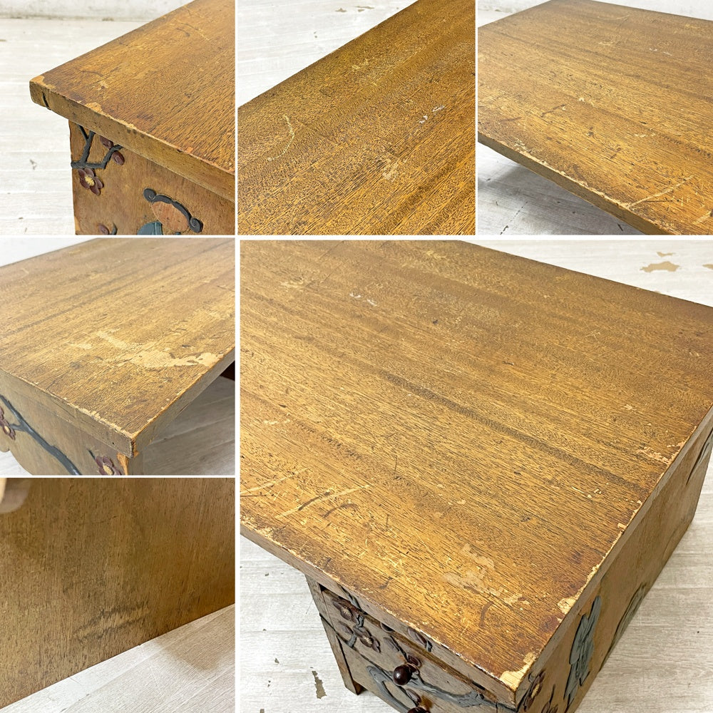 ジャパンビンテージ Japan Vintage 文机 座卓 ローテーブル 木製 抽斗3杯 木味 古家具 ●