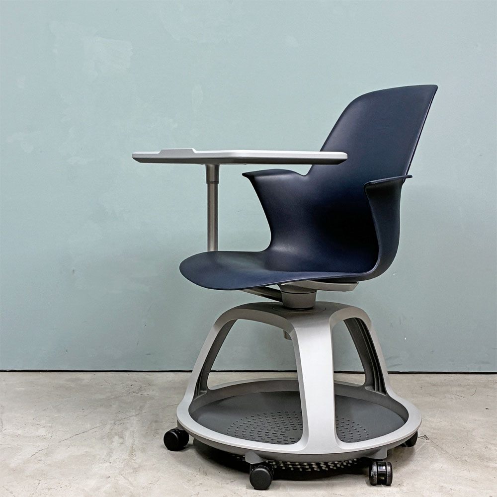 スチールケース Steelcase ノード node ミーティングチェア オフィスチェア ネイビー 可動式サイドテーブル＆キャスター付 ◎