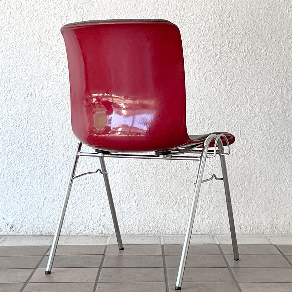 コトブキ KOTOBUKI FRP サイドチェア 別注 レッドシェル オリジナルファブリック グレー スタッキングベース 低サイズ 柳宗理 B ◇