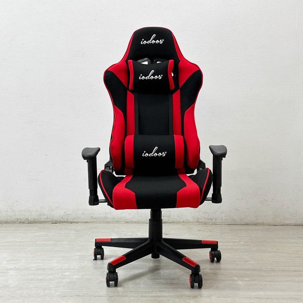 IODOOS ゲーミングチェア gaming chair デスクチェア 180度リクライニング クッション付属 レッド ●