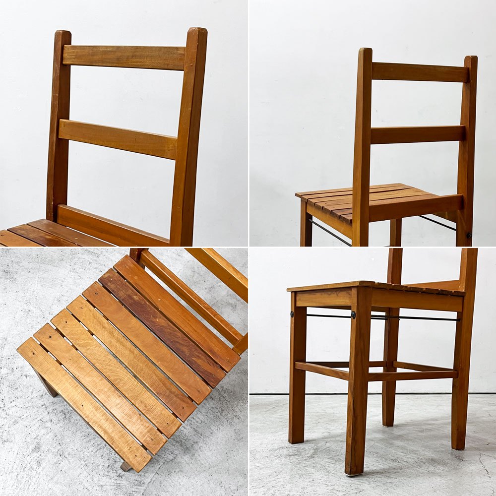 ビンテージ Vintage 木製 ダイニングチェア ラダーバック 板座 カントリースタイル B ●