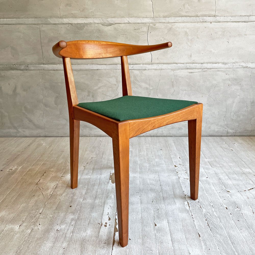 ウッドユウライクカンパニー WOOD YOU LIKE COMPANY アイチェア クッション AI CHAIR ハーフアームチェア チェリー無垢材 ファブリック グリーン 座面張替済 A ♪