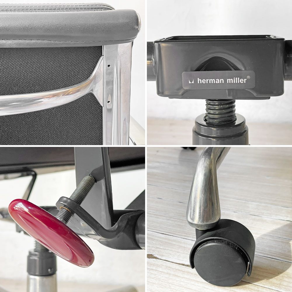 ハーマンミラー Herman Miller ソフトパッドグループ マネジメントチェア ローバック キャスター 5本脚 レザー ブラック イームズ ミッドセンチュリー 定価441,375円 ★