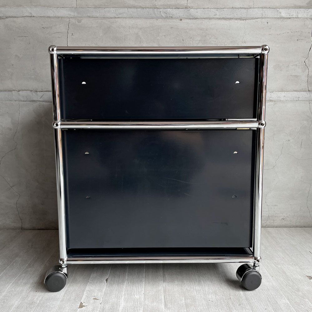 ユーエスエムハラー USM Haller モジュラーファニチャー Modular Furniture ハラーシステム デスクワゴン ロールボーイ 2ドロワー ブラック 鍵付 トレイ付 ♪