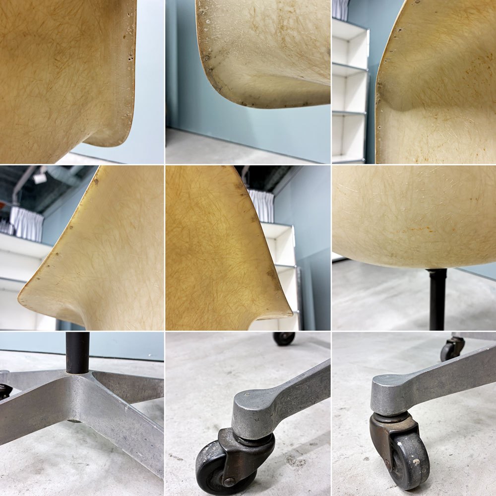 ハーマンミラー HermanMiller アームシェルチェア パーチメント ビンテージ コントラクトキャスターベース 回転式 C&R. イームズ ミッドセンチュリー ◎