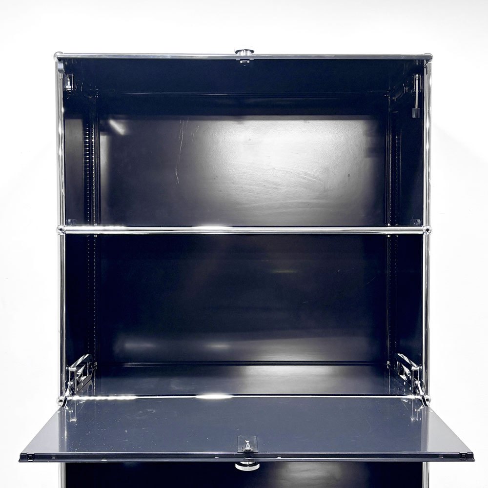 ユーエスエムハラー USMハラー USM Haller キャビネット シェルフ 1列5段 グラファイトブラック ドロップダウンドア ×2 フリップアップドア 鍵付き スイス ●