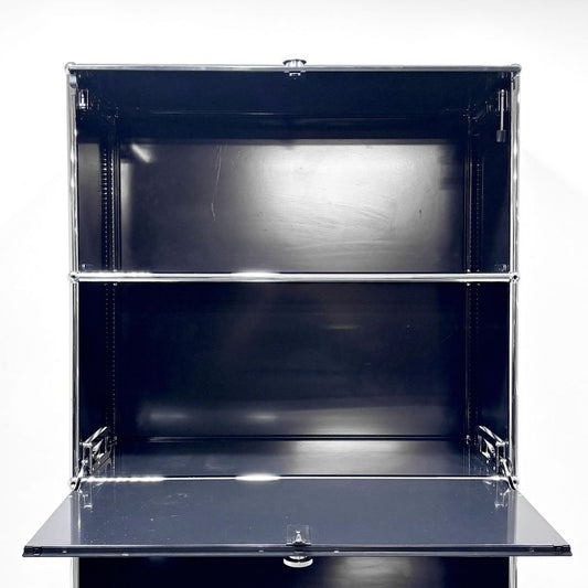 ユーエスエムハラー USMハラー USM Haller キャビネット シェルフ 1列5段 グラファイトブラック ドロップダウンドア ×2 フリップアップドア 鍵付き スイス ●