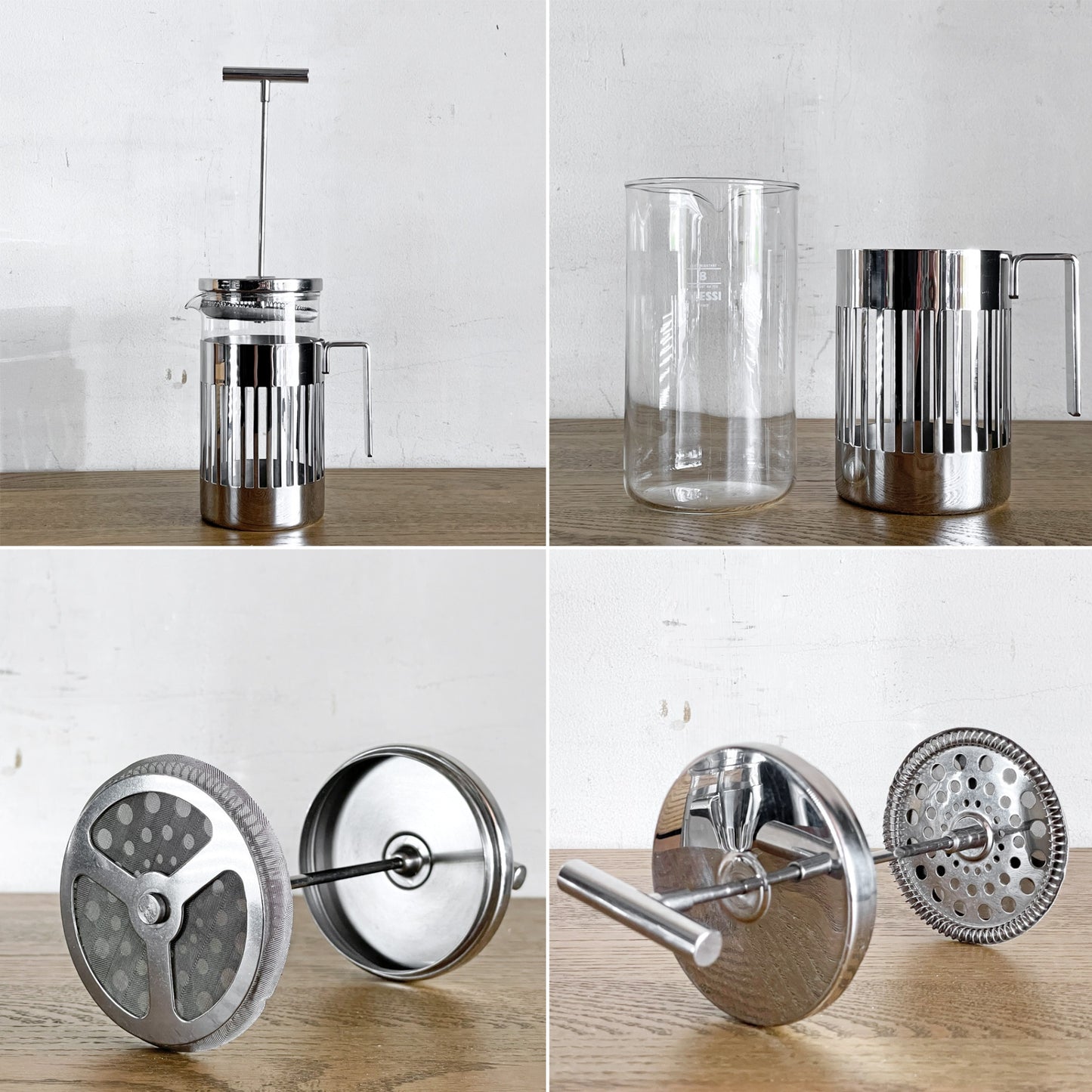 アレッシー ALESSI 9094 プレスフィルターコーヒーメーカー press filter coffee maker 8カップ用 コーヒーポット ティーポット ステンレス 耐熱ガラス アルド・ロッシ Aldo Rossi イタリアンモダン ■