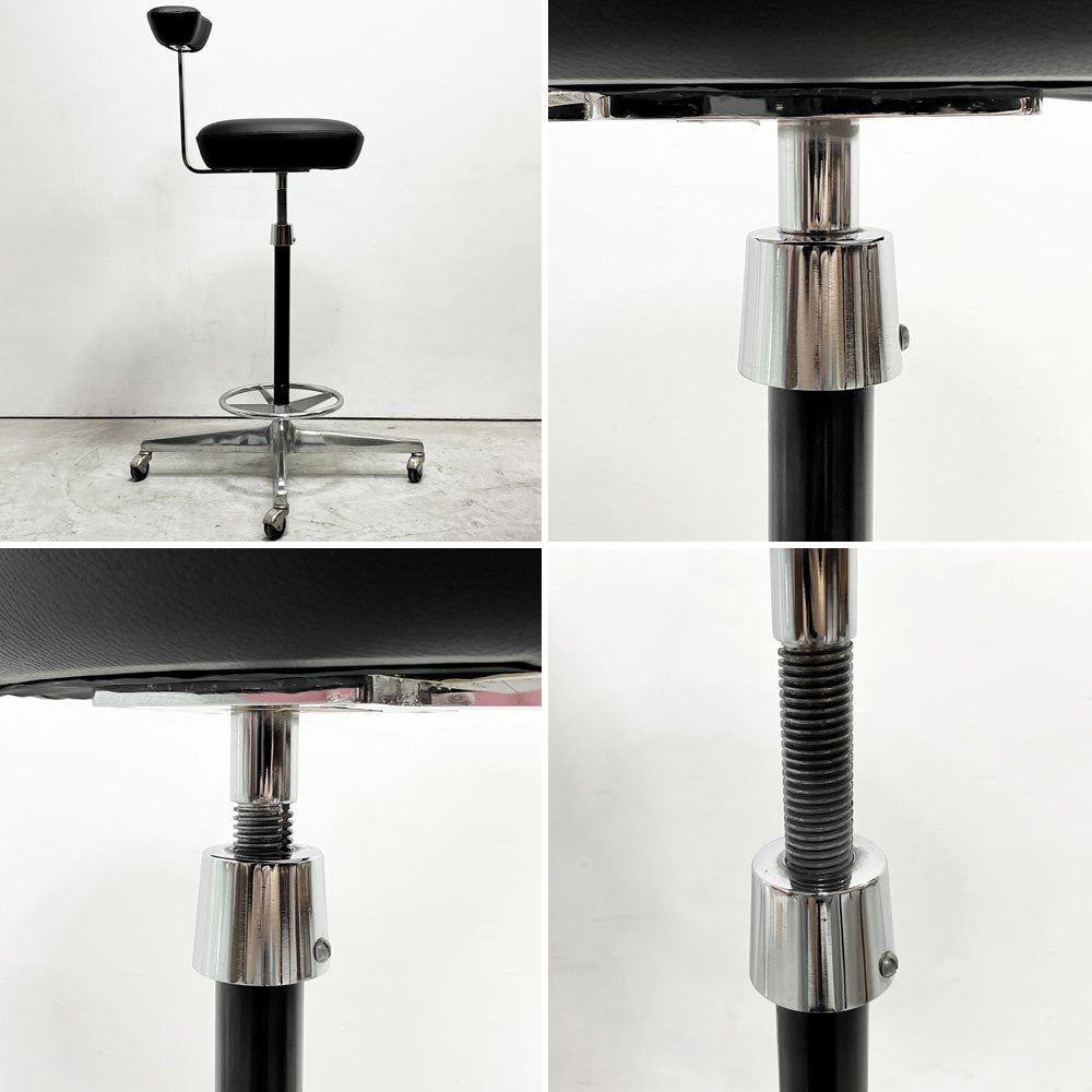 ハーマンミラー Herman Miller AO-1シリーズ パーチ Perch ワークチェア ドラフティングスツール 本革 ブラックレザー 昇降 ビンテージ ジョージネルソン 座面張替済み ●