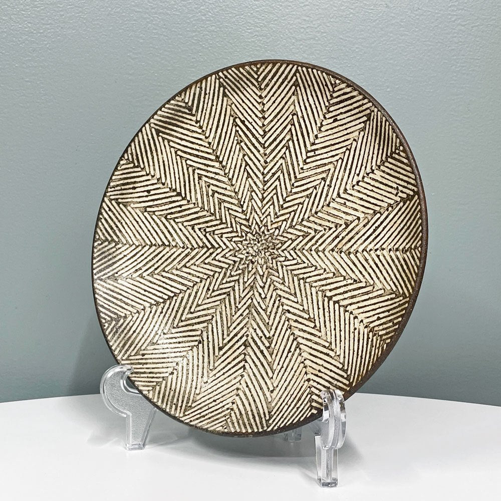 池田大介 ヘリンボーン 8寸皿 プレート Φ26.5cm 現代作家 三島手 陶器 大皿 丸皿 盛り皿 和食器 ◎
