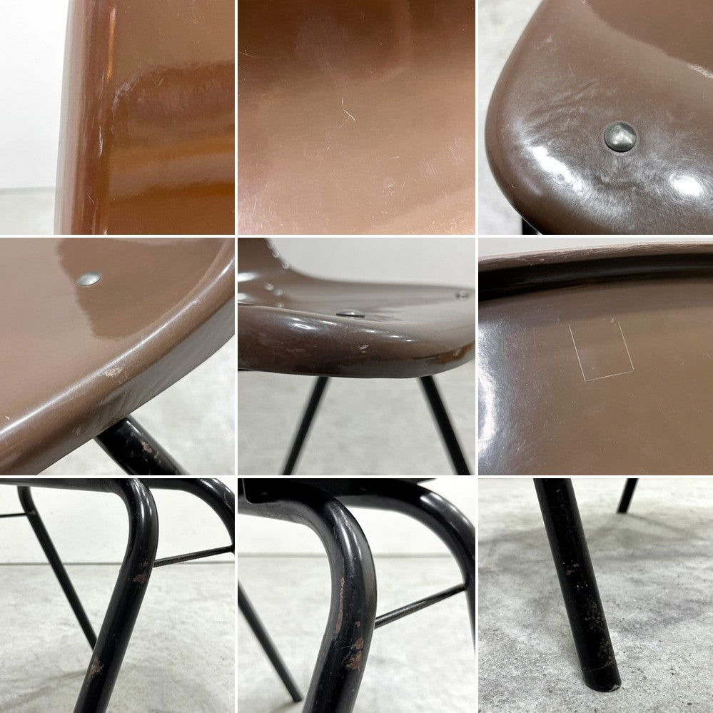 コトブキ KOTOBUKI スタッキングチェア FRP製 シェルチェア スチール脚 ブラウン 剣持勇デザイン ビンテージ ジャパニーズミッドセンチュリー D ●