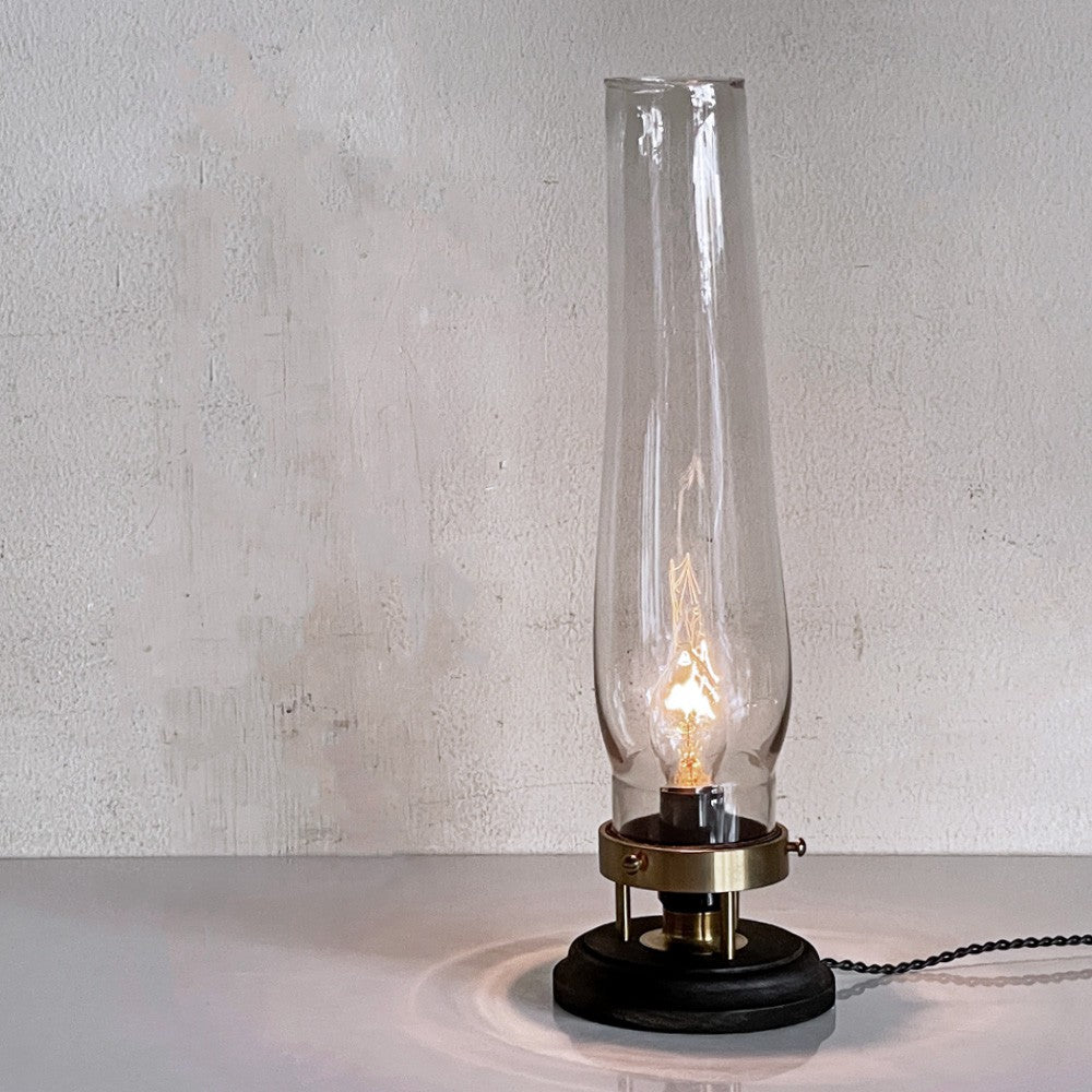 vickey'72 ワイヤードランタン wired lantern 02 テーブルランプ ランタン 照明 ビンテージガラスホヤ 真鍮 木材 H24.5cm 中嶋和也 現代作家 ■