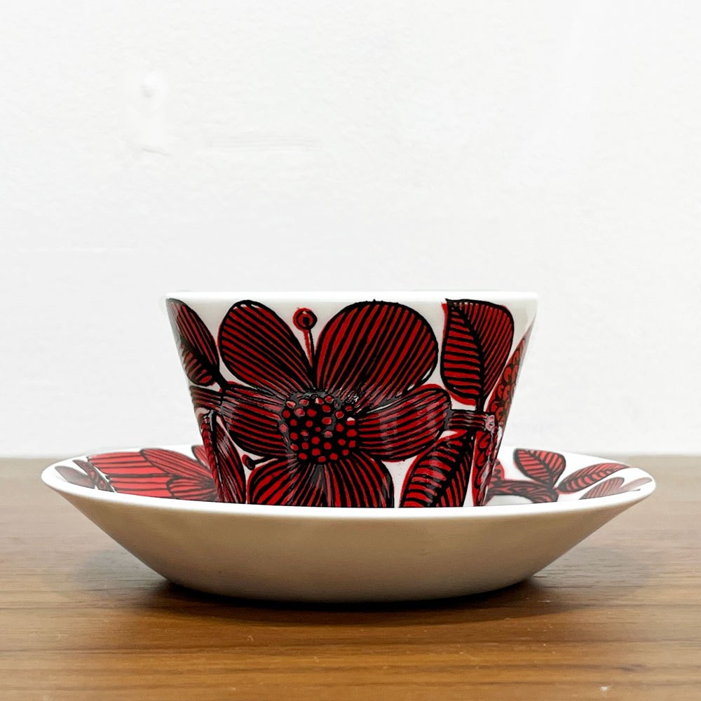 グスタフスベリ GUSTAVSBERG レッドアスター RED ASTER コーヒーカップ＆ソーサー C/S スティグ・リンドベリ スウェーデン 北欧ビンテージ ●