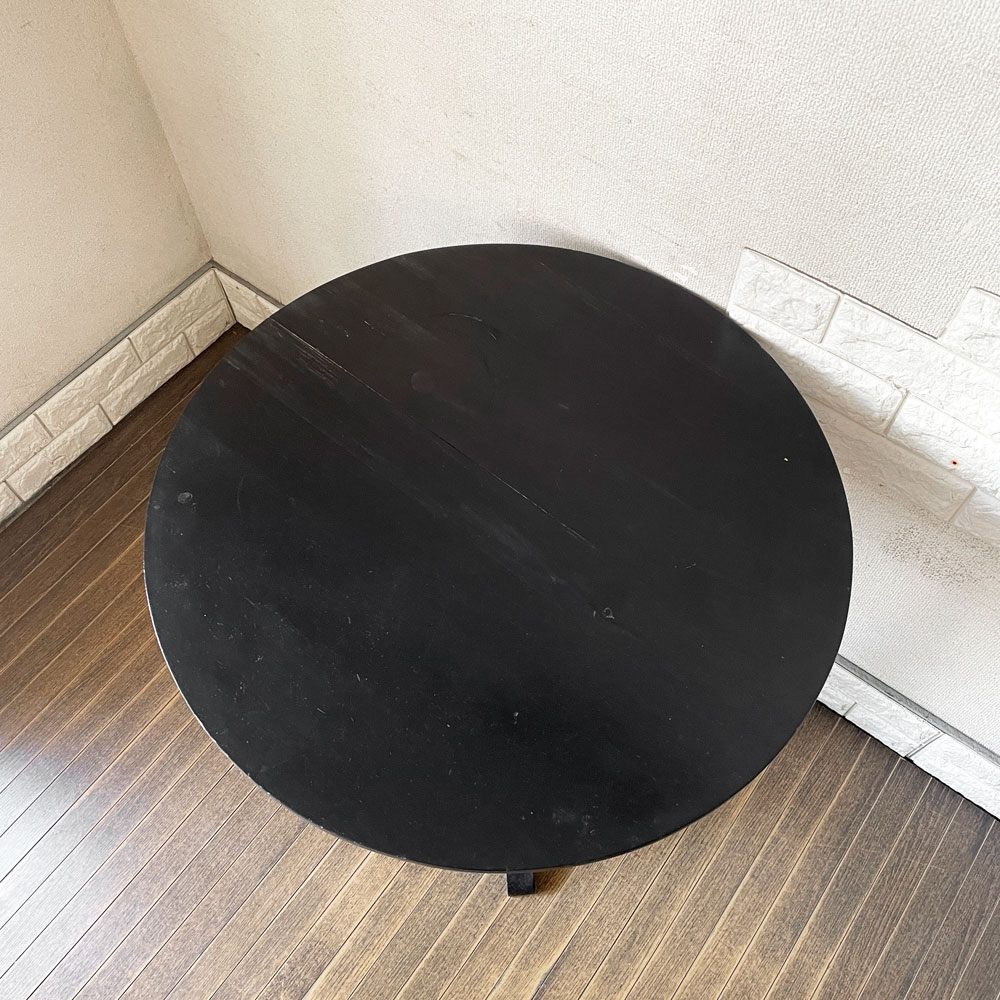 ウッドハウスコッド WOOD HOUSE COD パイン材 カフェテーブル ラウンド Φ66.5cm ブラックペイント フレンチカントリー シャビーシック ◎