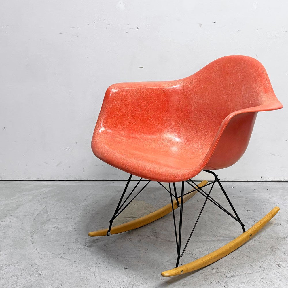 ハーマンミラー Herman Miller 2ndビンテージ アームシェルチェア FRP製 レッドオレンジ ロッカーベース C&R イームズ ミッドセンチュリー  ●