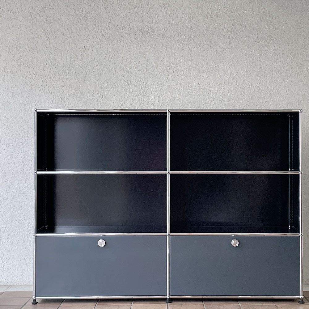 ユーエスエムハラー USM Haller モジュラーファニチャー キャビネット シェルフ サイドボード 2ハーフドロワー グラファイトブラック & アントラサイト 定価￥427,488- ◇