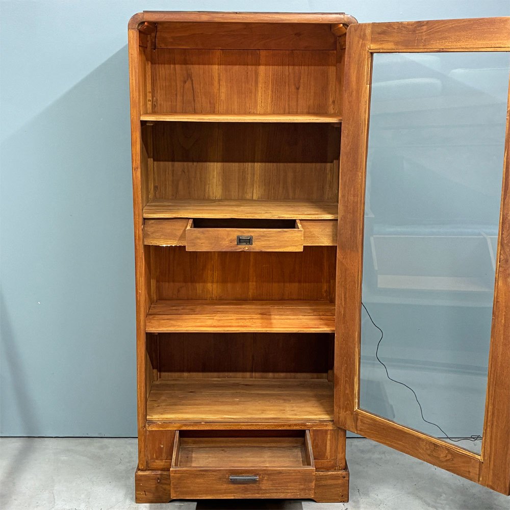 オールドメゾン old maison ガラスキャビネット 2ドロワー 収納棚 W81cm 照明付き ショーケース カントリー  店舗什器 ◎