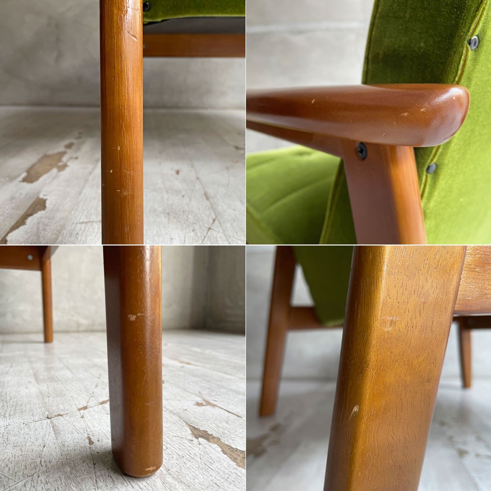 カリモク60 karimoku60 Kチェア 1シーター ソファ 1P 一人掛け モケットグリーン ウォールナットカラーフレーム ブナ材 レトロモダン ミッドセンチュリー ♪