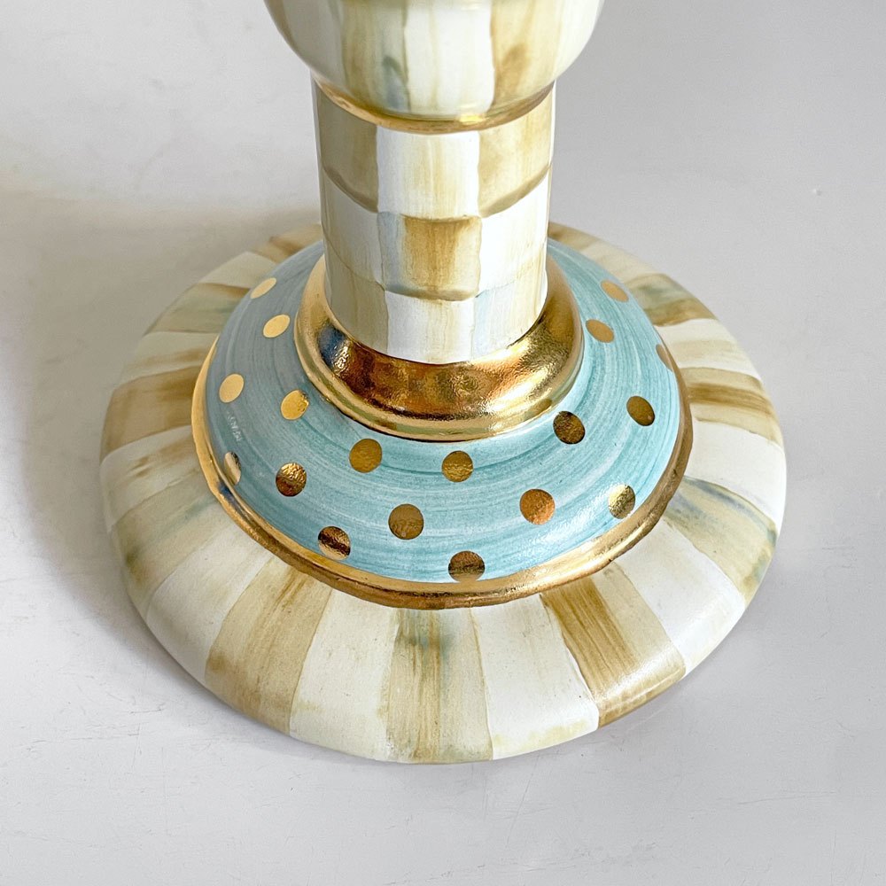 マッケンジーチャイルド Mackenzie-Child コートリーチェック柄 キャンドルホルダー Candlestick 金彩 陶器 アメリカ B ■