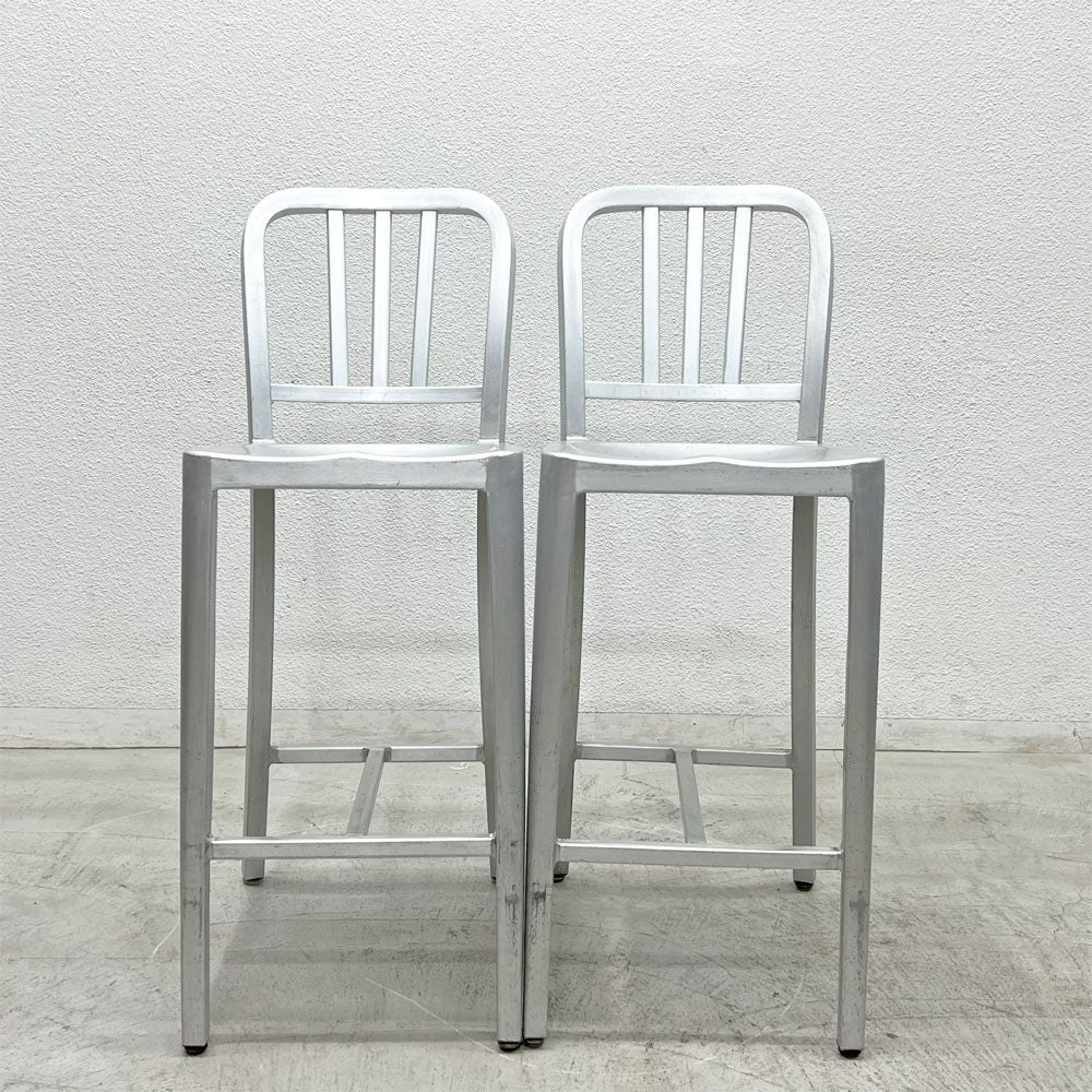 ネイビーバースツール Navy BarStool カウンターチェア リプロダクト アルミニウム 二脚セット H100cm 〓