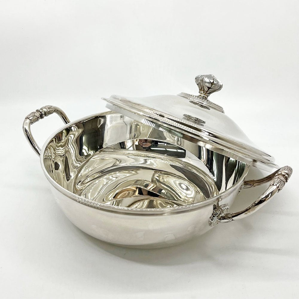 クリストフル CHRISTOFLE ベジタブルディッシュ Vegetable Dish スープチューリン 蓋付両手鍋 W30cm 銀メッキ フランス ●